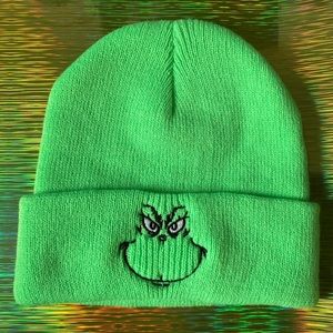 The Grinch Green Embroidered Fitted Beanie